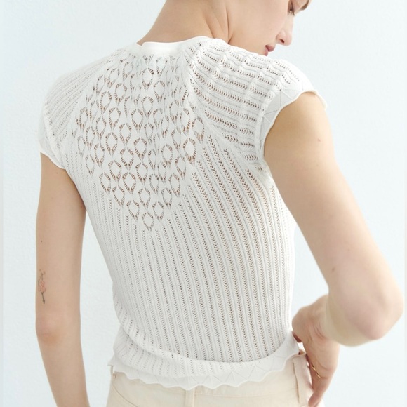 ZARA ● Pointelle Knit Top - Picture 4 of 4